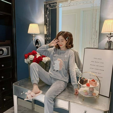 

Ladies Pyjama Women Winter Flannel Pajama Set Fleece Pajamas Sleepwear Thick Warm Velvet Female Homewear Suit Cute Sweet Pijama