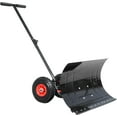 thumbnail image 2 of Snow Shovel for Driveway, Wheeled Metal Snow Pusher Plow with Large 29” x 16.5” Adjustable Angle Blade (Single Rod), 2 of 6