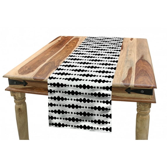 Abstract Table Runner, Curving Hourglass Style Waving Circular Ovals Art Deco Inspired Theme, Dining Room Kitchen Rectangular Runner, 3 Sizes, by Ambesonne