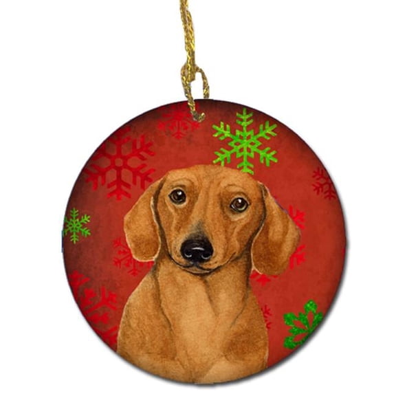 Dachshund Red Snowflake Holiday Christmas Ceramic Ornament