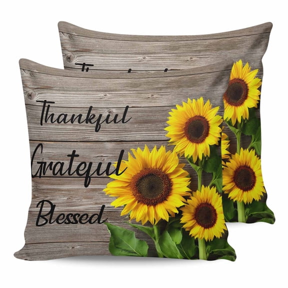 Sunflower Wooden 24x24 Pillow Covers Set of 2, Farmhouse Vintage Botanical Floral Throw Pillow Covers Decorative Couch Cushion Case, Microfiber Square Pillowcases for Bedroom Car Living Room