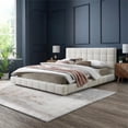 thumbnail image 2 of Claire Upholstered Mid-Century Fabric Queen Platform Bed in Ivory, 2 of 5