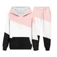 thumbnail image 6 of Girls Boys 2 Piece Sweatsuits Sets Hoodie Sweatshirt and Jogger Sweatpants Tracksuit Unisex Kids Sweat Set (14-15 Years, Pink|Colorblock), 6 of 6