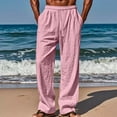 thumbnail image 2 of Dwellite Men's Linen Pants Beach Casual Summer Lightweight Elastic Waist Drawstring Pant with Deep Pockets Pink L, 2 of 5