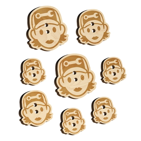 Occupation Mechanic Engineer Woman Icon Wood Buttons for Crochet Knitting Sewing DIY Craft - 1.25 Inch Large (5pcs)