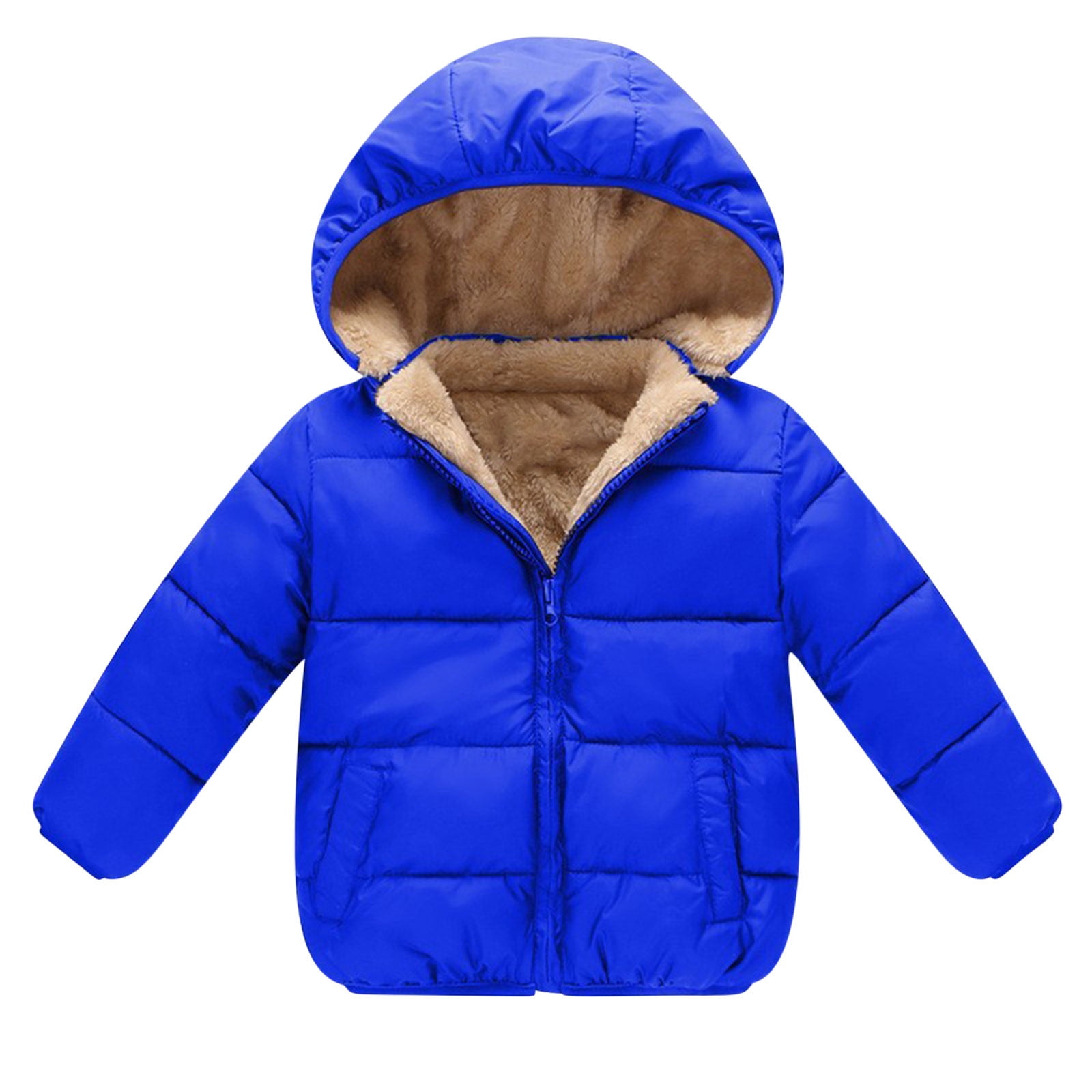 Zpanxa Boys Girls Winter Coats Toddler Kids Boys Girls Cute Solid Color Plush Cute Winter Thick Casual Keep Warm Hooded Coat Jacket Blue B 18 Months