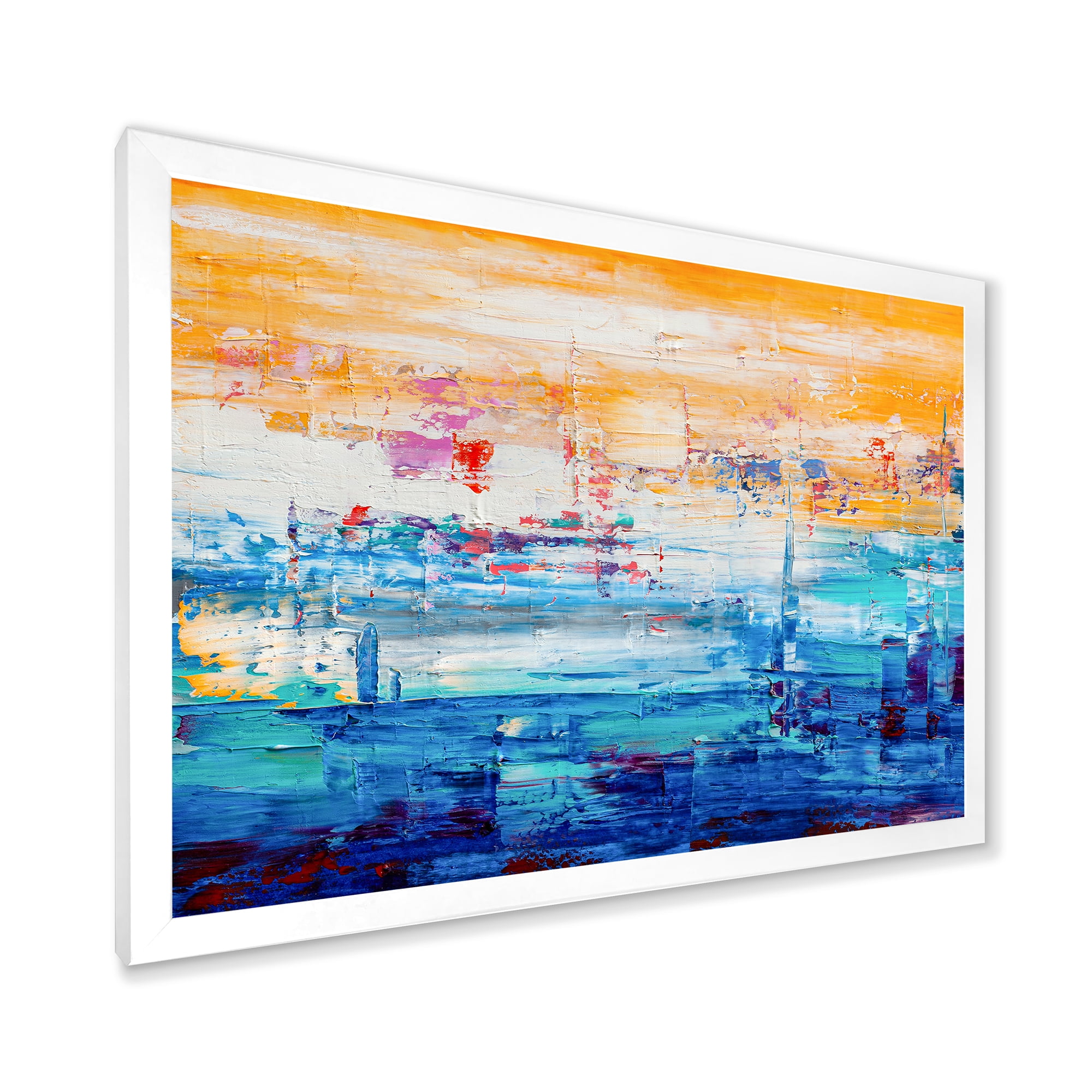 Designart 'Blue Meet Orange Abstract' Modern Framed Art Print