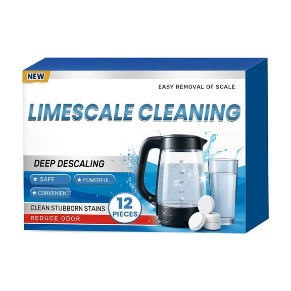 Yooshoverk Kettle Descaler Tablets - 12 Effervescent Cleaners for Limescale Removal in Electric Stovetop Kettles, Food Safe Formula for Coffee Makers (12 Pack)