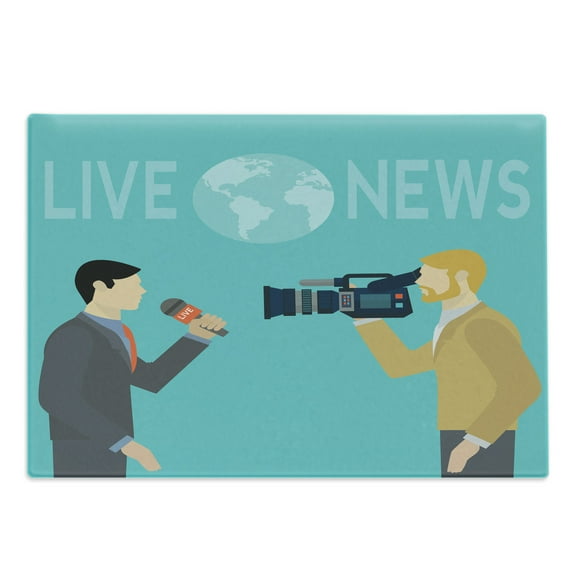 Paparazzi Cutting Board, Live News with Cameraman and Reporter Broadcasting Journalism, Decorative Tempered Glass Cutting and Serving Board, in 3 Sizes, by Ambesonne