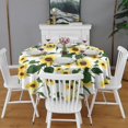 thumbnail image 2 of White Green Leaf Sunflower Pattern Round Tablecloth 60"x60",Wrinkle Wipeable Table Cloth for Kitchen Dining Room Picnic Patio Party, 2 of 6