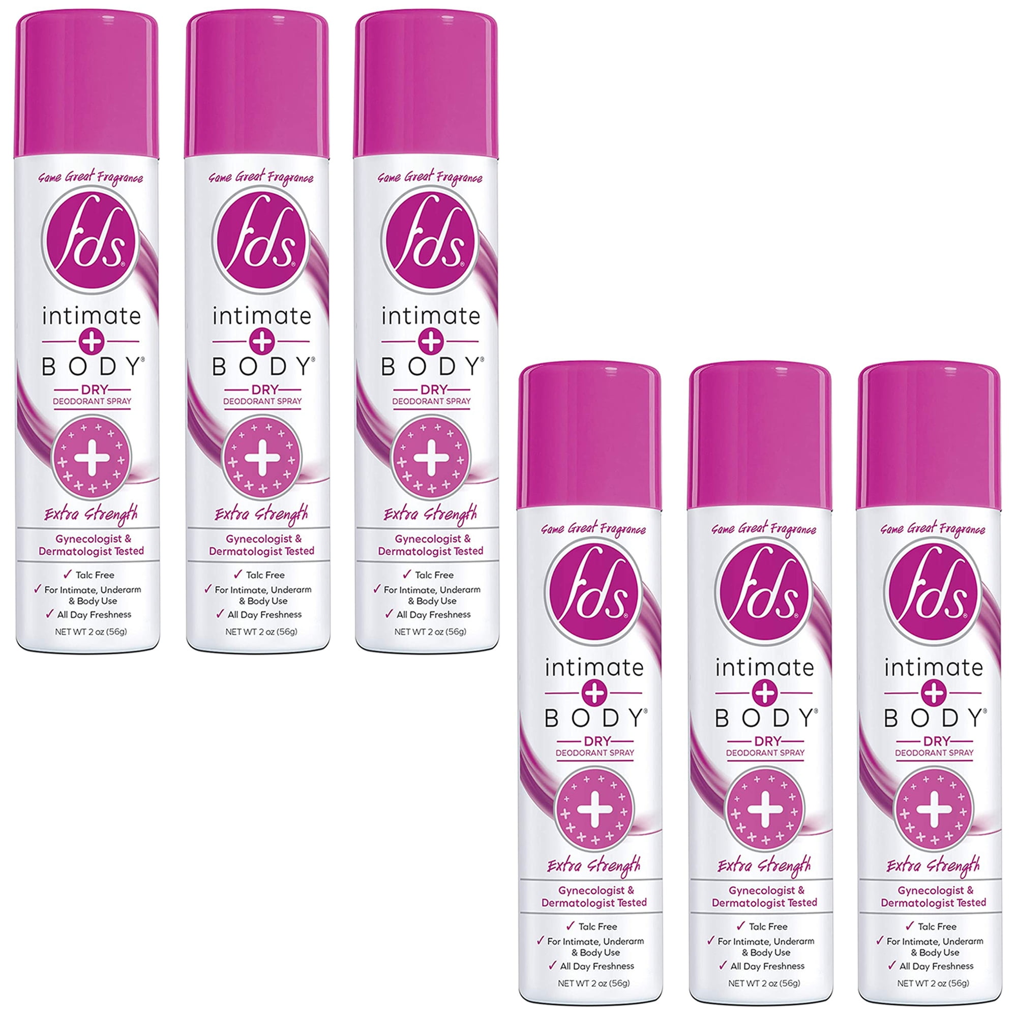 (6 Pack) FDS Intimate Deodorant Spray All Day Freshness, Extra Strength 2 oz Bottle Walmart