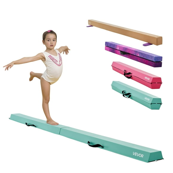 VEVOR Poutre d'Équilibre Pliable de 8 Pi pour Enfants, Poutre de Gymnastique de 200 Lb à Soutien Stable avec Tapis Antidérapants, Équipement d'Entraînement de Gymnastique avec Dessous Antidérapant et Sac de Transport pour Gym à Domicile, Vert Menthe
