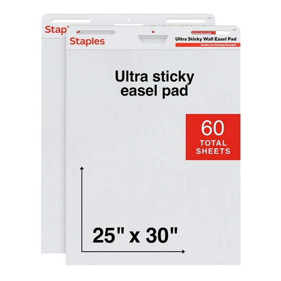Staples Ultra Sticky Wall Easel Pad 25" x 30" 30 Sheets/Pad 2 Pads/Pack (ST62841)