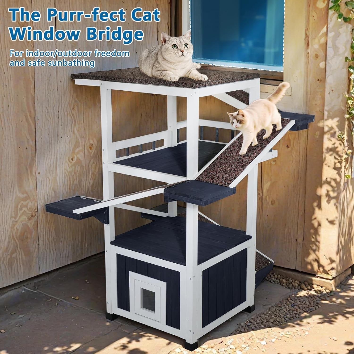 4 Tiers Outdoor Cat House 45.1" Feral Cat Shelter Weatherproof Outside Enclosure for Multiple Cats