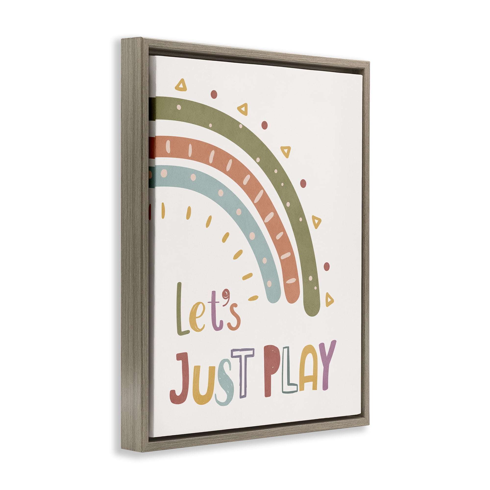 Stupell Industries Let's Just Play Rainbow Text & Numbers Painting Brown Floater Framed Canvas Art Print Wall Art, 25 x 31