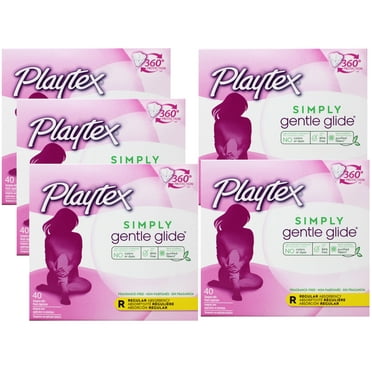Playtex Simply Gentle Glide Tampons, Regular Absorbency, Fragrance-Free, 40 Ct - 5 Pack