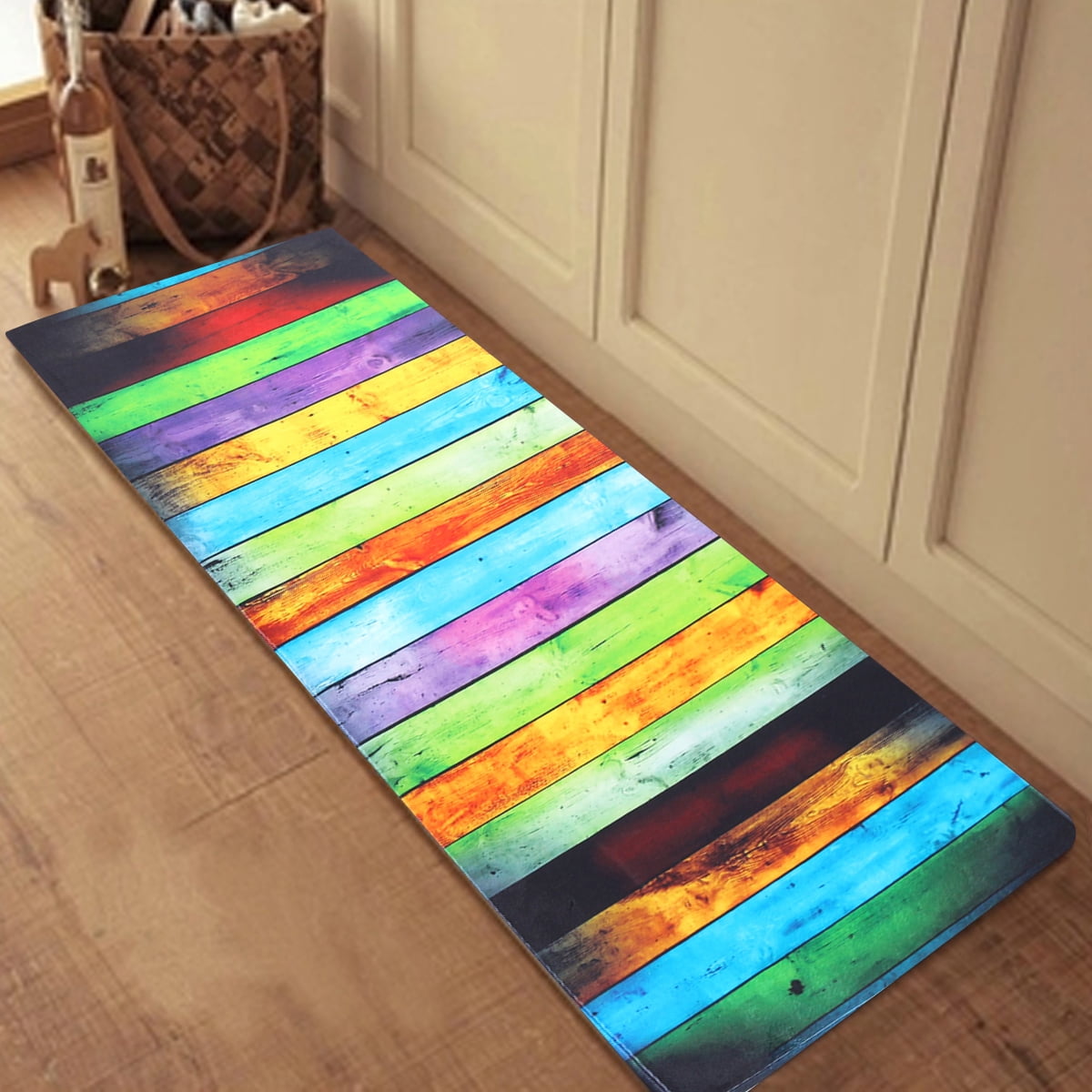 Rainbow Wooden Flannel Non-slip Bathroom Rugs Door Mat Carpet 16X24" 