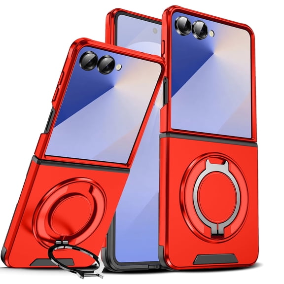 Asuwish Compatible with Samsung Galaxy Z Flip 7 5G 2025 Phone Case Slide Camera Cover Stand Ring Holder Rugged Slim Grip Bumper for ZFlip7 Z7 G Flip7 7Z Women Men Red