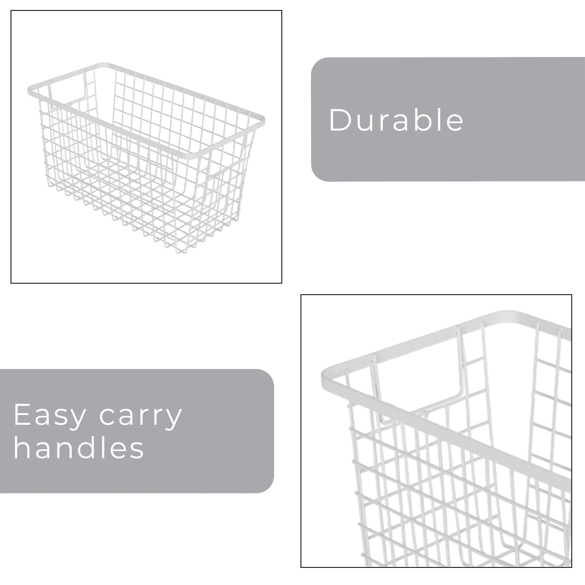 Smart Design  Nestable Basket Set - 6 x 6 x 12 inch - Set of 2- White