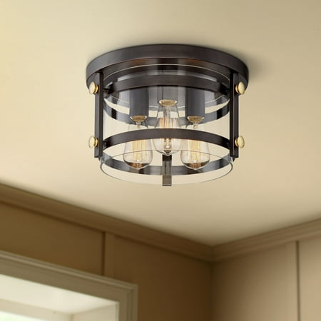 Franklin Iron Works Farmhouse Ceiling Light Flush Mount Fixture Led Edison Oil Rubbed Bronze 13 1 2 Wide 3 For Bedroom