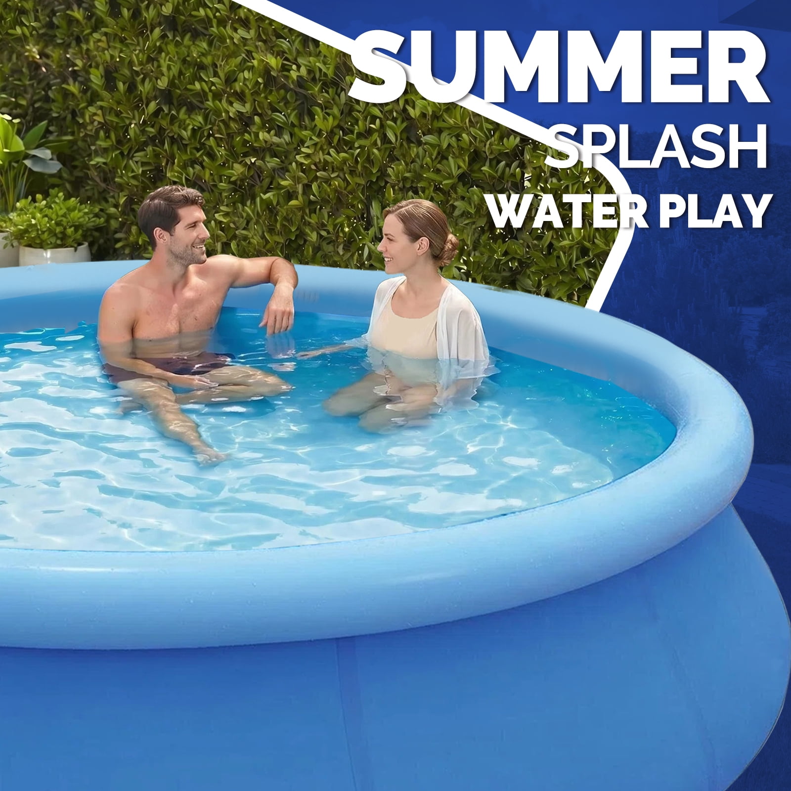 Honeydrill 10 ft x 30 in Above Ground Pools, Inflatable Top Ring Round Pool, Blue