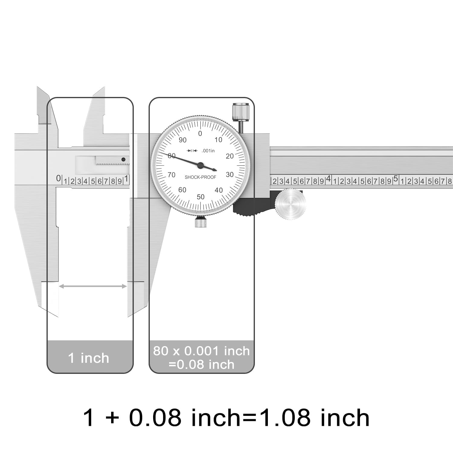 Dial Caliper Shockproof Dial Caliper Precision Caliper with Watch 0-6" Range, 0.001” Resolution 6 Inch with 0.001" Precision Calipers 4-Way Measurement with Plastic Case