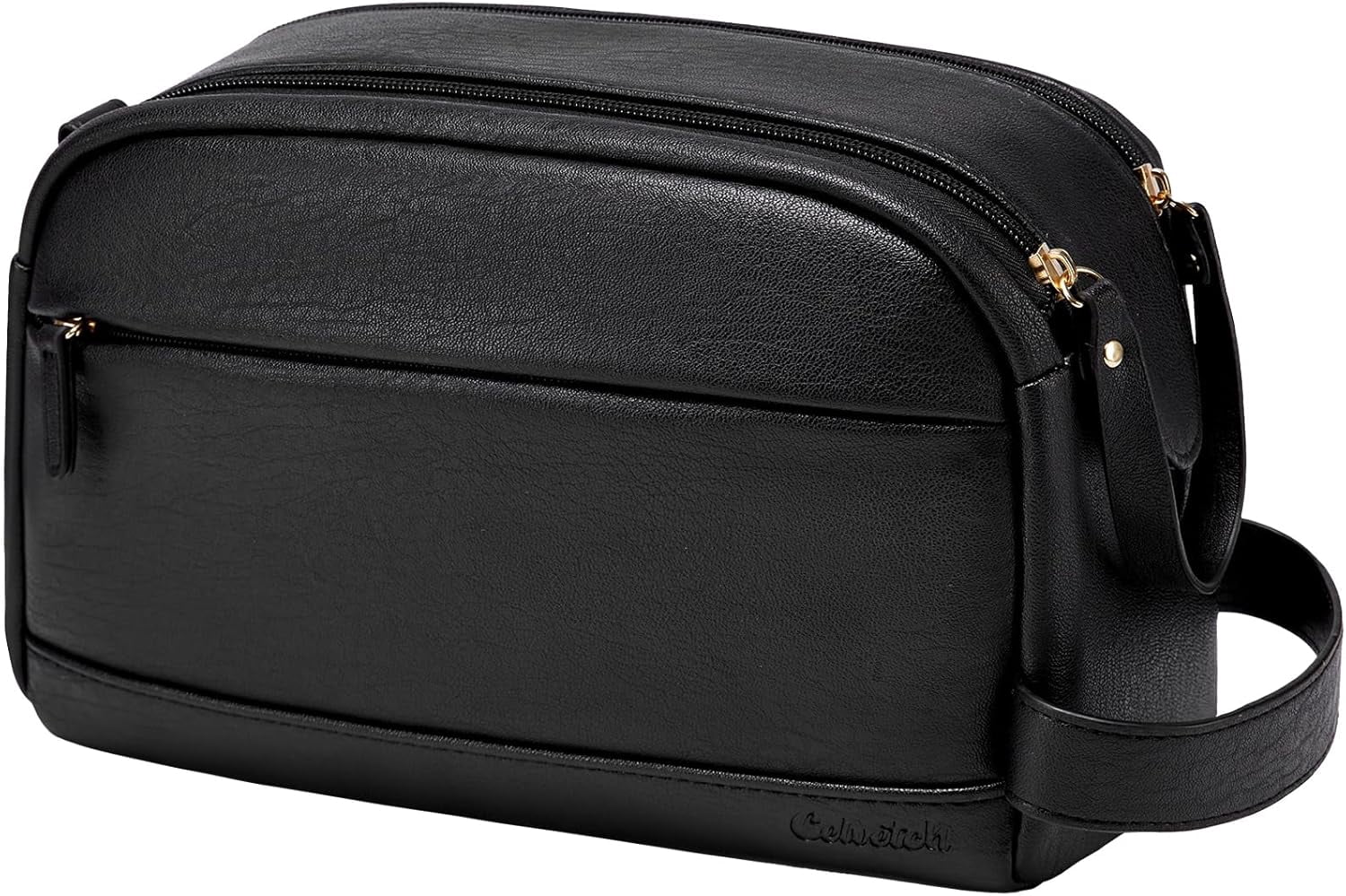 PU Leather Toiletry Bag for Men - Water Resistant Travel Bag for Toiletries, Bathroom Essentials, Accessories - Black