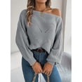 thumbnail image 6 of Womens Casual Off Shoulder Sweater Loose Batwing Long Sleeve Pullover Sweater Crochet Hollow Knit Jumper Tops, 6 of 6