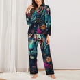 thumbnail image 2 of KLL Colorful Flower Tiger Print Women's Long Sleeve Pajamas with Pants Sleepwear Loungewear 2 Set-Small, 2 of 7