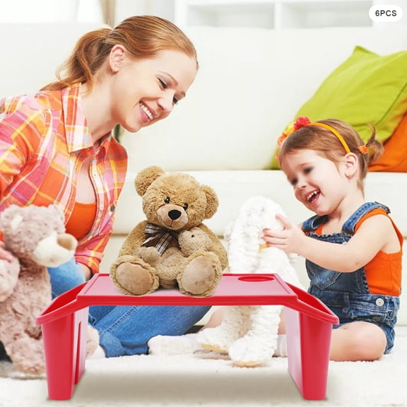 6PCS 50*25*18cm Kids Lap Desk Tray Plastic Breakfast Laptop Trays for 1-9 Years Old kids with Storage Slots