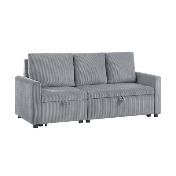 Benjara Swin?Sofa w Pull Out Chaise and Storage, Gray Corduroy, 70 Inch