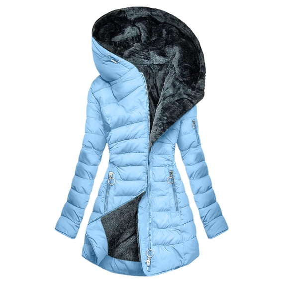 Winter Long Coats for Women Plus Size Winter Warm Plush Zip Up Lapels Hooded Jacket Outwear Coat Solid Long Sleeved Jacket