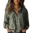 thumbnail image 1 of Womens Button V Neck Long Sleeve Shirts Oversized Blouses Tops Cotton Classic Collared Casual Lightweight Blouses, 1 of 2