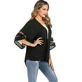 thumbnail image 4 of LELINTA Women Casual Solid Color Kimono Shawl Sheer Chiffon Loose Cardigan 3/4 Bell Sleeve Blouse Top, 4 of 6