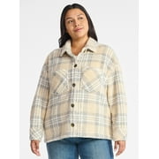 Terra & Sky Women's Plus Size Cozy Button Front Shacket with Long Sleeves, Sizes 0X-5X