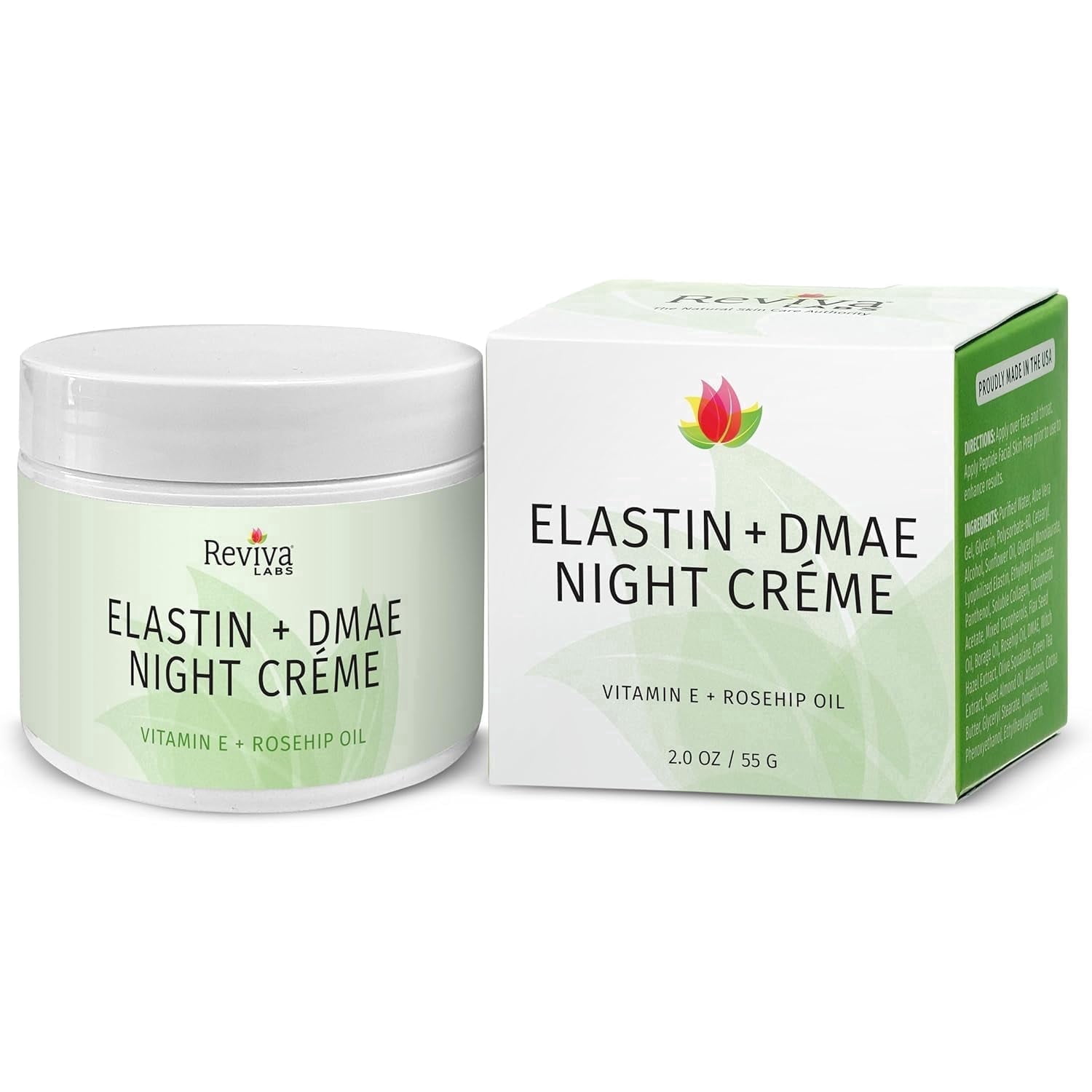 Reviva Labs Elastin and DMAE Firming Night Cream - Hydrating Facial Moisturizer for Women, 2 oz