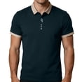 thumbnail image 2 of DPTALR Men's Casual Contrast Trim Short Sleeve Button Polo Shirt,Navy,Big Men's,Tall Men's L,Young Men's T-shirt, 2 of 7