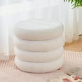 thumbnail image 4 of Tcbosik White Teddy Fleece Ottoman, 18.3" Round Footrest Stool with Hidden Compartment, Multi-Functional Storage Seat for Living Room, Bedroom & Entryway, 300 lbs Capacity, 4 of 7