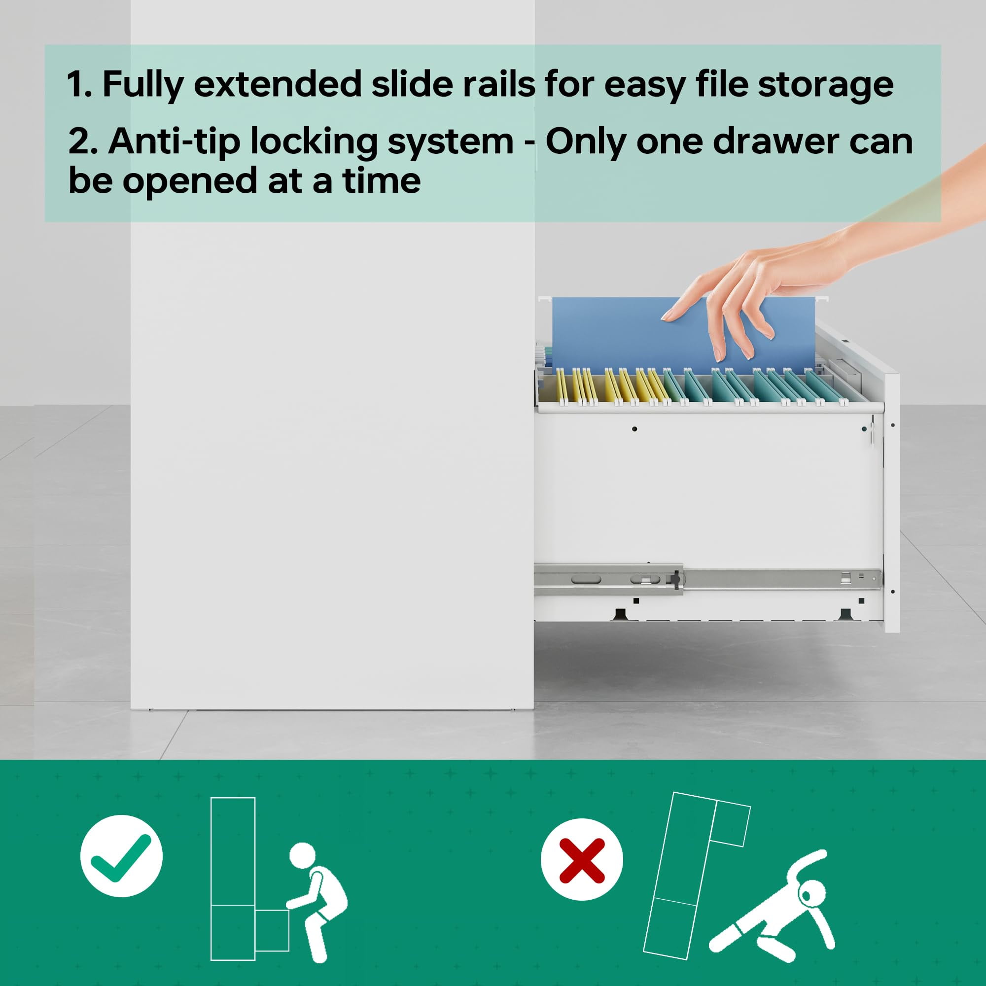 Fesbos 3 Drawer File Cabinets with Lock,Metal Lateral Filing Cabinets for Home Office Organization Hanging Storage Letter/Legal/F4/A4(Assembly Required)
