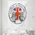 thumbnail image 1 of British Tapestry, London England Grunge Stamp with Flag Nostalgic National Graphic, Wall Hanging for Bedroom Living Room Dorm Decor, 60W X 80L Inches, Scarlet Navy Blue Pale Grey, by Ambesonne, 1 of 2