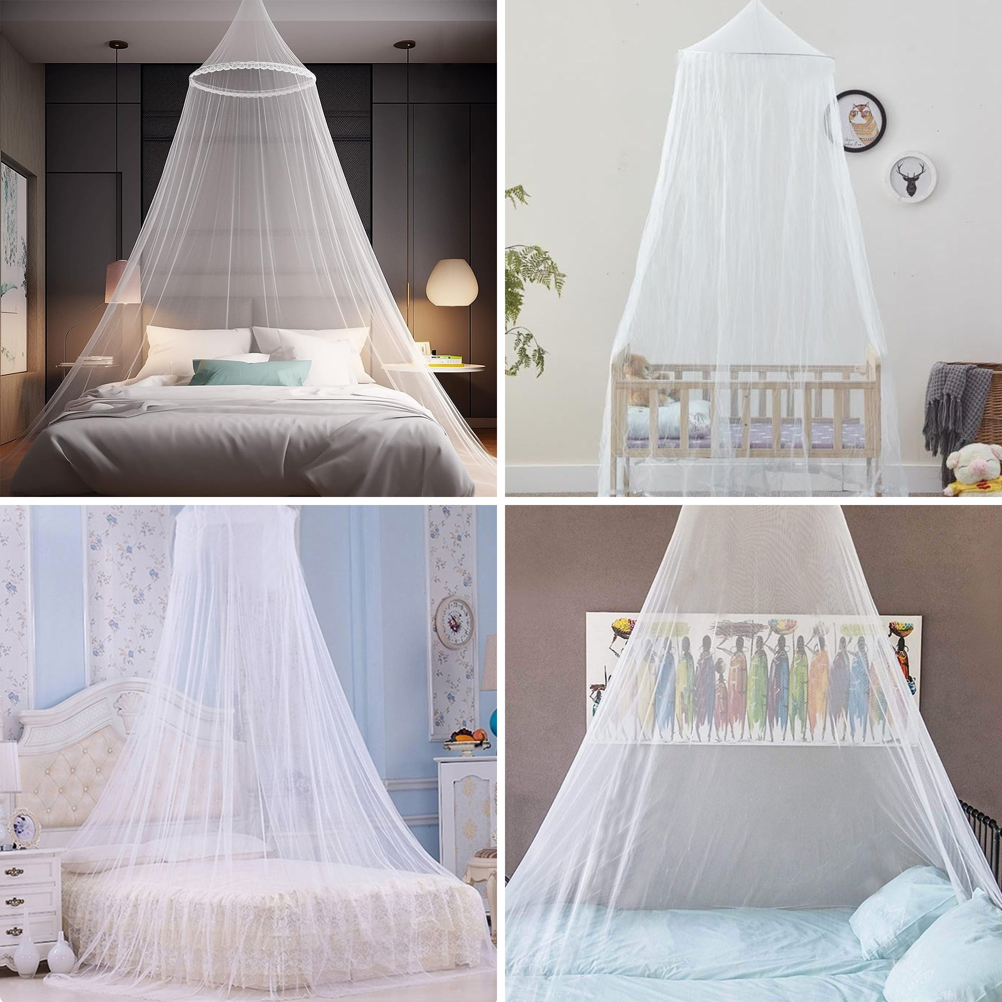 TSV Large Mosquito Net, Full Size Bed Canopy, Princess Round Sheer Hanging Netting, White