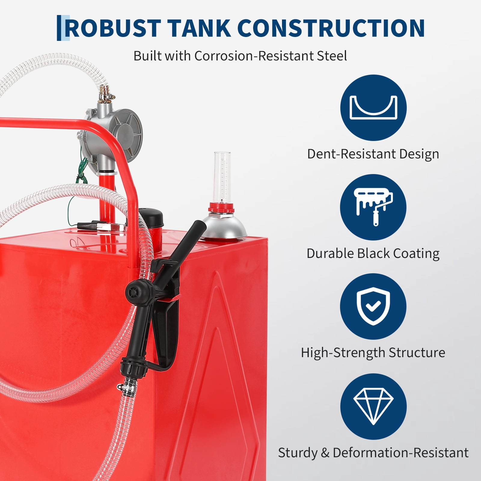 Garvee 35 Gallon Fuel Gas Caddy Storage Tank,Portable Fuel Transfer Tank with Smooth-Rolling Wheels, Manual Hand Crank Transfer Pump,Red