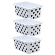 Teacher Created Resources Black Polka Dots on White Small Plastic Storage Bin, Pack of 3