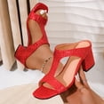 thumbnail image 2 of Red Womens Casual Peep Toe Low Heel Slip-On Sandals For Spring And Summer All-Match Outdoor Comfortable Versatile Wear Size 36, 2 of 9