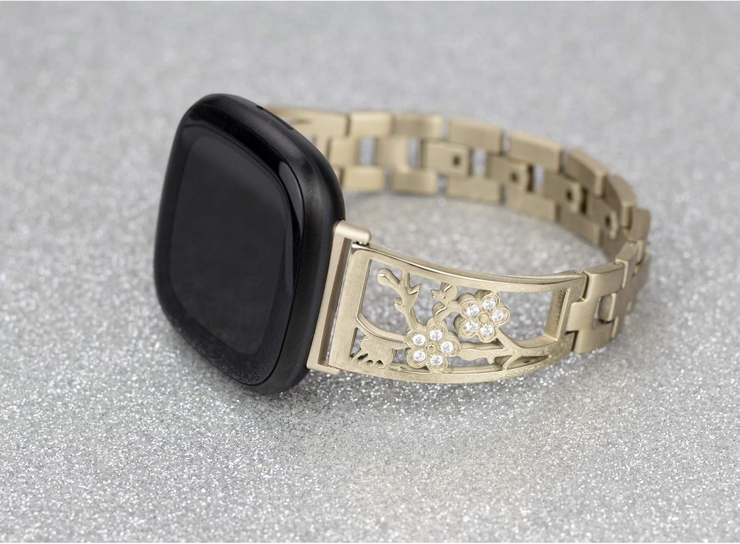 REQO Stainless Steel Bracelet Compatible with Fitbit Sense 2/Sense/Versa 4/Versa 3, Women Bling Replacement Bands Dressy Luxurious Wristbands for Ladies
