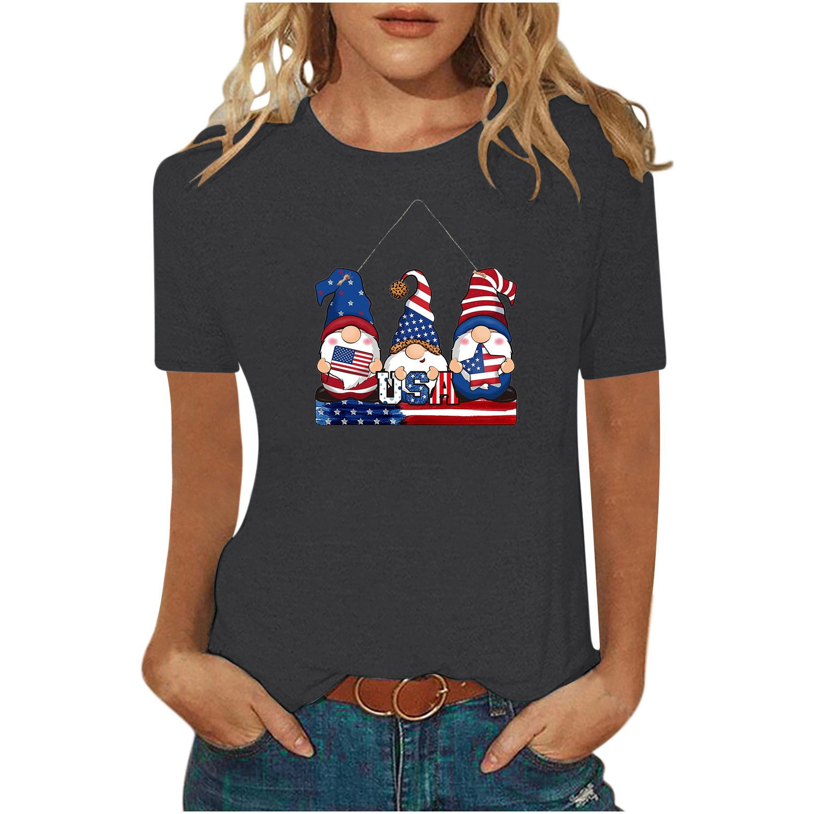 SOOMLON Women's American Flag Tops 4th of July USA Flag Shirts Casual