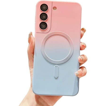 Gradient Magnetic for Samsung Galaxy S21 5G Phone Case, Compatible with MagSafe, Upgraded Camera Lens Film Protection Shockproof Matte Cases for Galaxy S21 6.2" (Pink Blue Gradient)