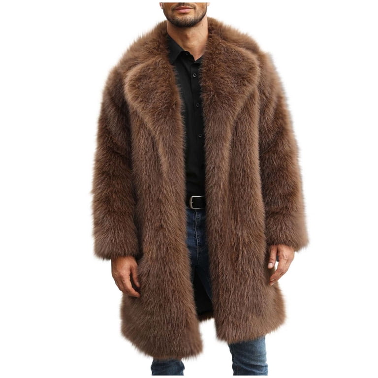 BiZtdJrK Men's Leopard Faux Fur Coat Long Cardigan Jacket Winter