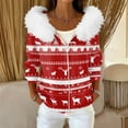 thumbnail image 2 of Women's Fashion Casual Sweater with Zipper Print, Plush Hooded Cardigan Jacket for Christmas Season and Cozy Wear,Red,XL, 2 of 7