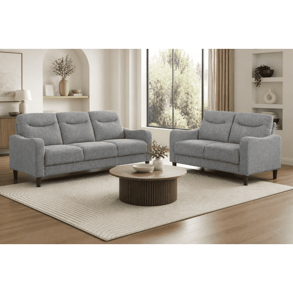 2-Piece Gray Chenille Sofa and Loveseat Set, Modern, 5-Seat